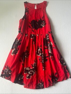 Free People Red Floral Sleeveless Fit-and-Flare Dress